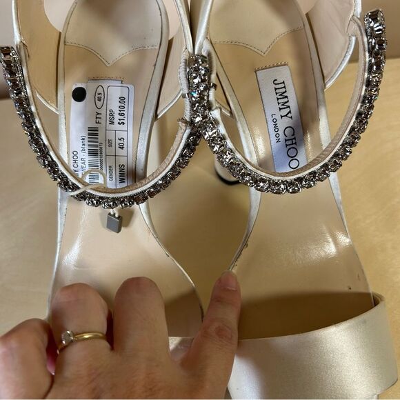 Jimmy Choo Ivory White Satina Platform Sandals 40.5 - Picture 14 of 16